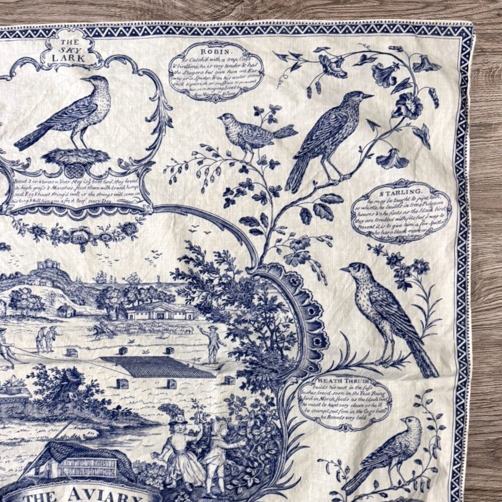 Vintage Aviary Bird Toile Textile Blue White Chinoiserie Wall Art J Laughton - Picture 6 of 11